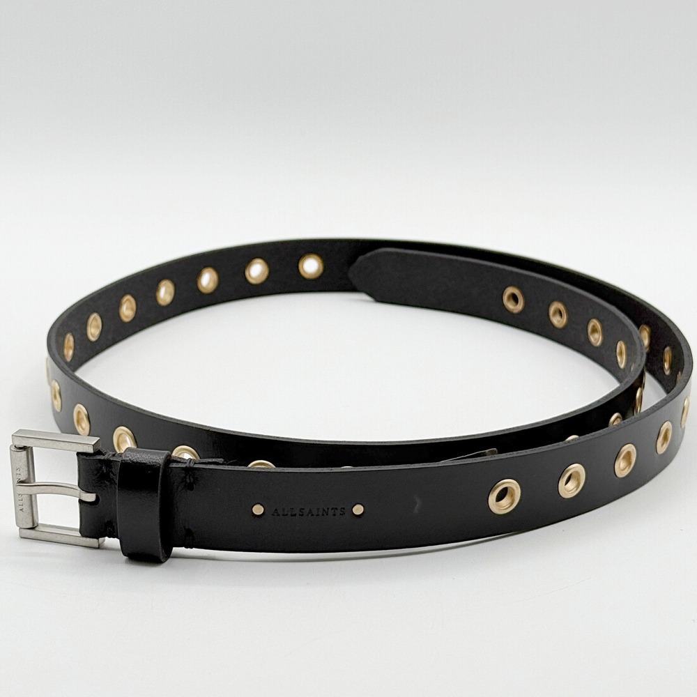 Allsaints Black Leather Rivet Belt / Size L / Black Antique Nickel